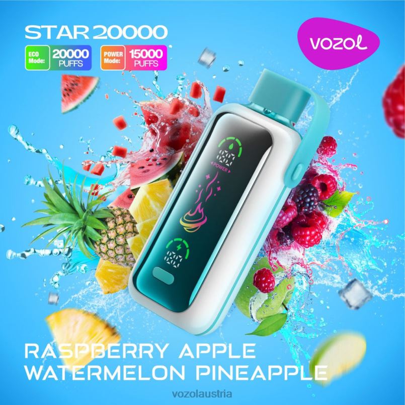 VOZOL Vape Geschmack - VOZOL STAR 20000 Himbeere, Apfel, Wassermelone, Ananas D80B418